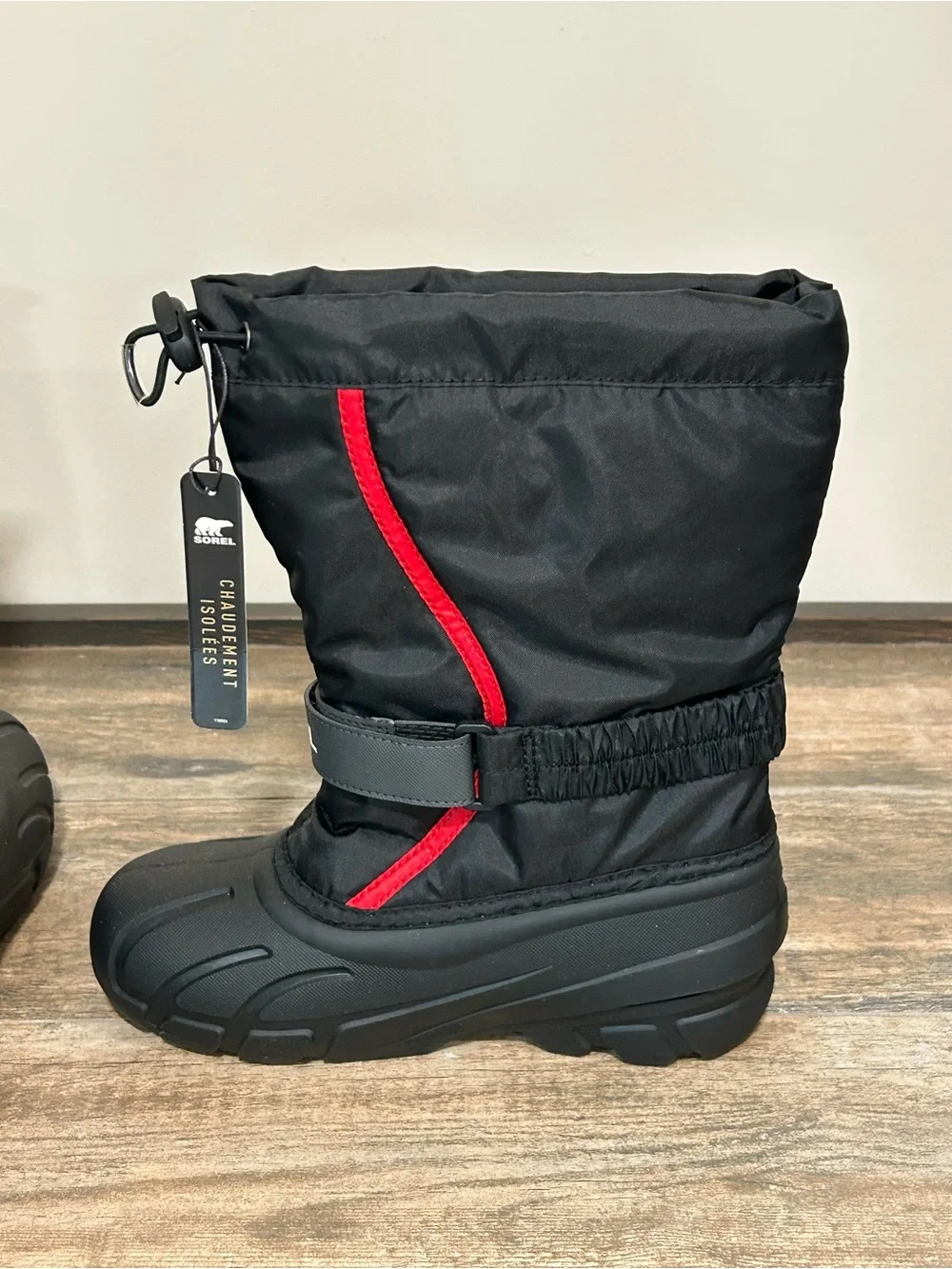 SOREL Youth Flurry Black Winter Snow Insulated Walking Boots Size 3